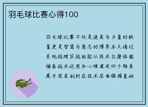 羽毛球比赛心得100
