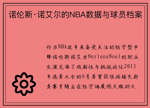 诺伦斯·诺艾尔的NBA数据与球员档案
