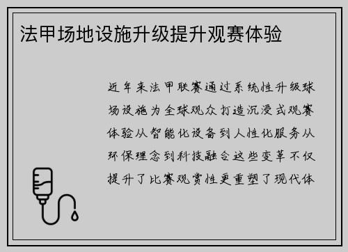 法甲场地设施升级提升观赛体验